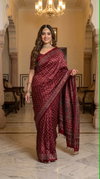 Tew Soft Satin Fabric Trending Ajarakh Print Saree 